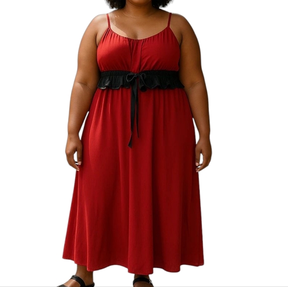 Bloomchic Dress Red Black Lace Up‎ Corset Maxi Flowy Whimsigoth Witchy Sexy 22 - Picture 1 of 13